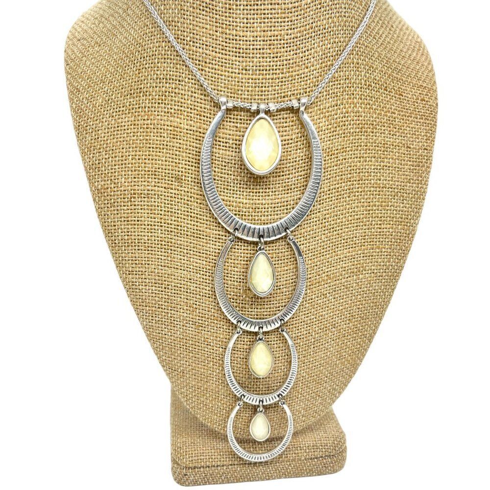 Lucky Brand Statement Necklace Pink Stone Mother of Pearl Festival Boho Adjustab
